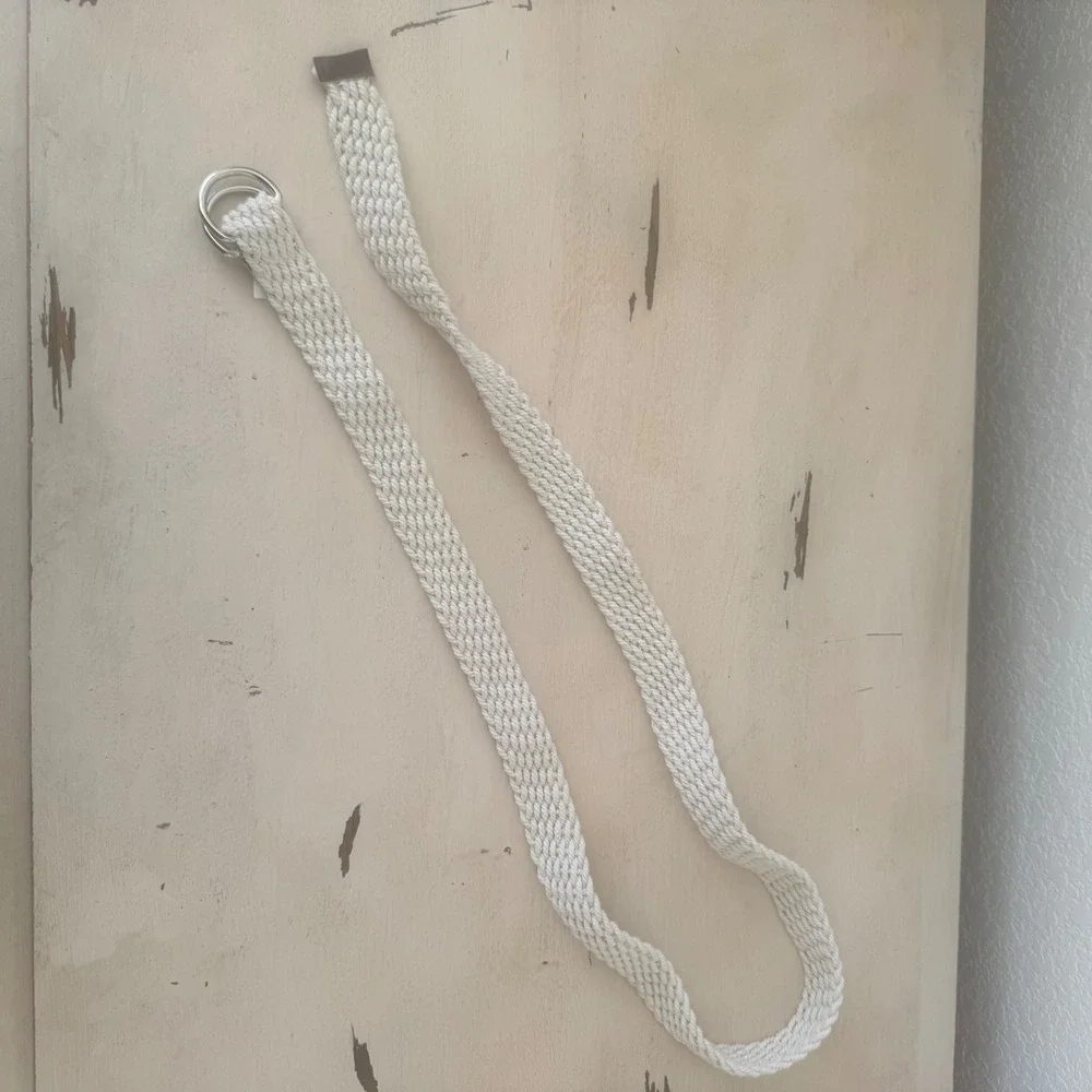 Woven‎ Rope Belt D Ring Buckle Tan White Women's Size 14 Fashion Accessory